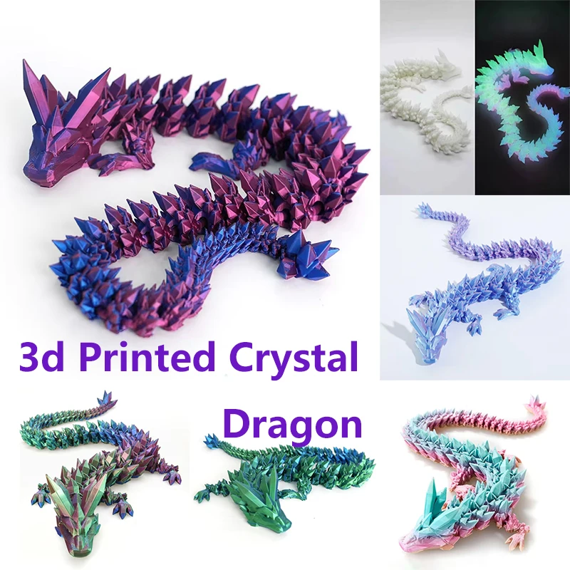 3d Printed Crystal Dragon Antistress Fidget Toy Rotatable Articulated removable Figure Radiant And Dazzling Colors 30/45/60CM