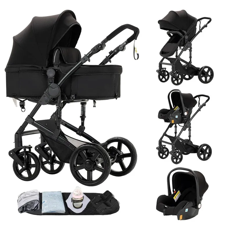 Passeggino 3 in 1 Sistema da viaggio Carrozzine per neonati Passeggino Seggiolino auto Passeggino Schiume leggere ad alto paesaggio