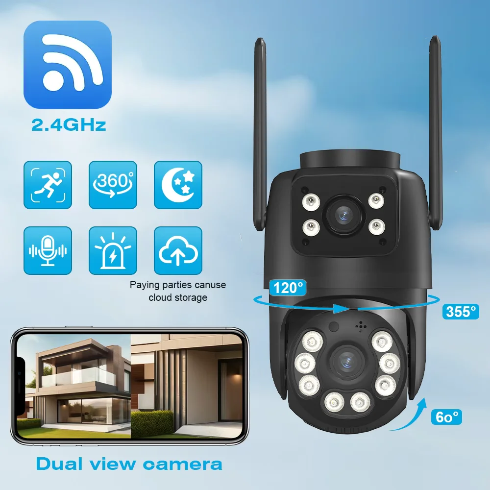 Cámara de vigilancia WiFi BELIA 4K 8MP, zoom digital 4X, cámara IP PTZ lente dual ONVIF, detección humana AI, seguridad exterior ICSEE