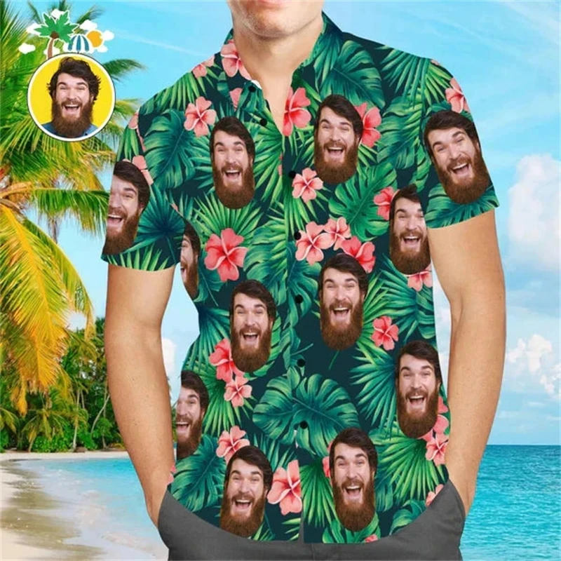 Funy-camisas gráficas con imagen personalizada para hombre, ropa hawaiana, foto artesanal, estampado 3D, blusa con solapa para mujer, diseño personalizado, manga corta