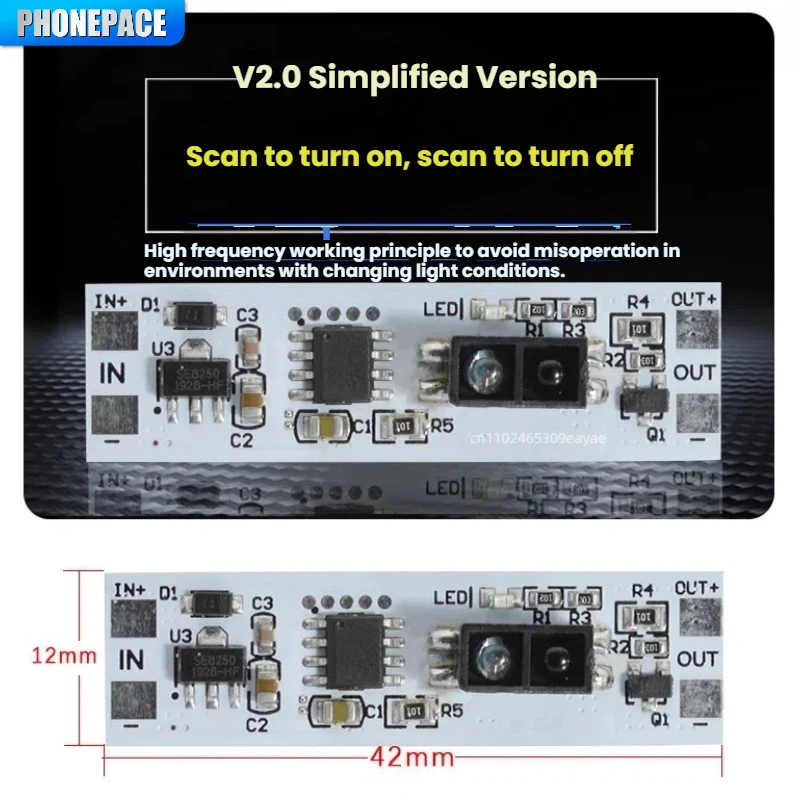 Módulo de controle do interruptor do sensor de onda manual luz led para armários sapateiras 5v-12v-24v compatível uso interno