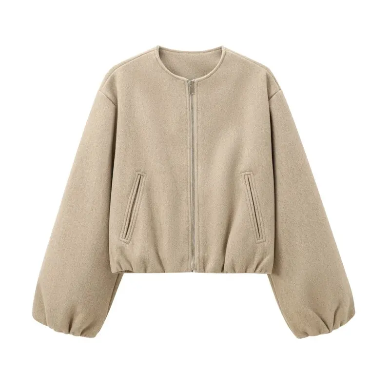 Loose Basic White Long Sve Jaet Women's Faion Autumn New Arrival Versatile Outerwear Comfortable Fit Stand Length