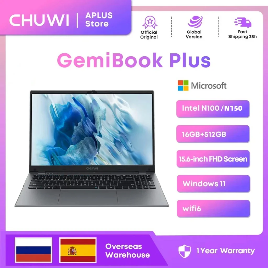 CHUWI GemiBook Plus Laptop Grafica Intel N100 da 15,6" per laptop di 12a generazione 1920*1080P 8 GB/16 GB di RAM 256 GB/512 GB SSD Windows 11