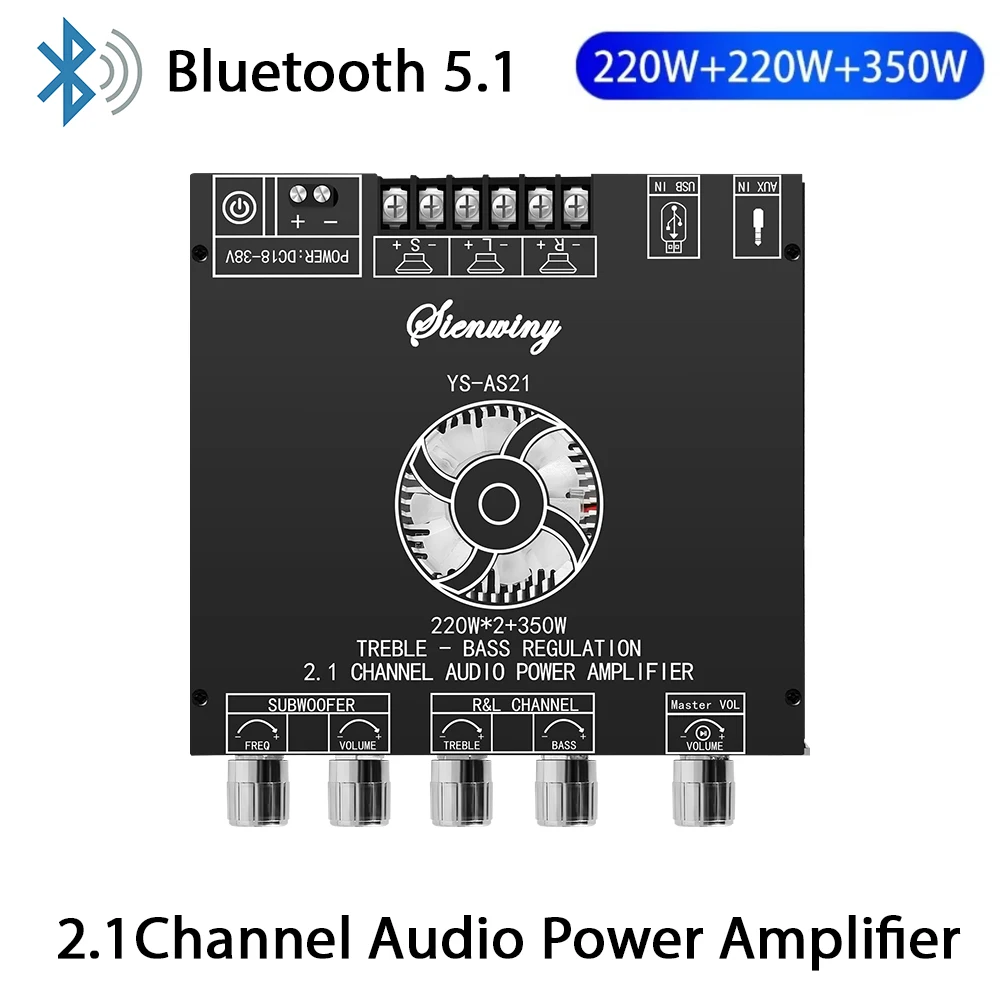 Placa amplificadora digital bluetooth 220w + 220w + 350w 2.1 canais tpa3251 ajuste de graves altos subwoofer módulo de áudio YS-AS21 tpa3251