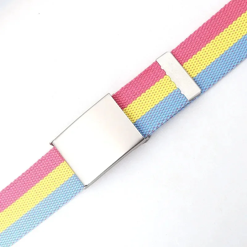 Cinturón de lona con rayas arcoíris, cinturón ajustable para pantalones vaqueros, cinturón para viajes al aire libre, cinturón con hebilla de Metal para mujer, multicolor