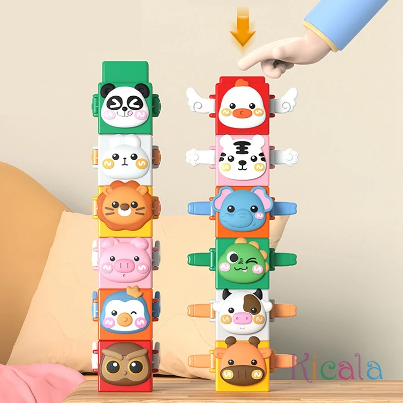 Baby Educational Stacking Toys Building Block Set Push Animal Toy Table Toy Cartoon Animal Stack Toy
