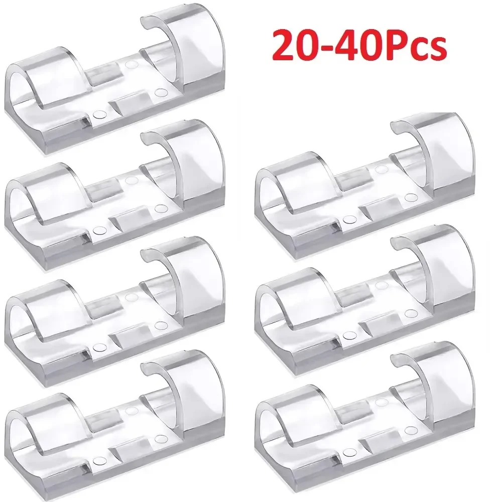 20/40PCS Cable Storage Clips for Cable Management - Wire Holder and USB Charging Data Cable Spool Winder with Wall Mount Hooks