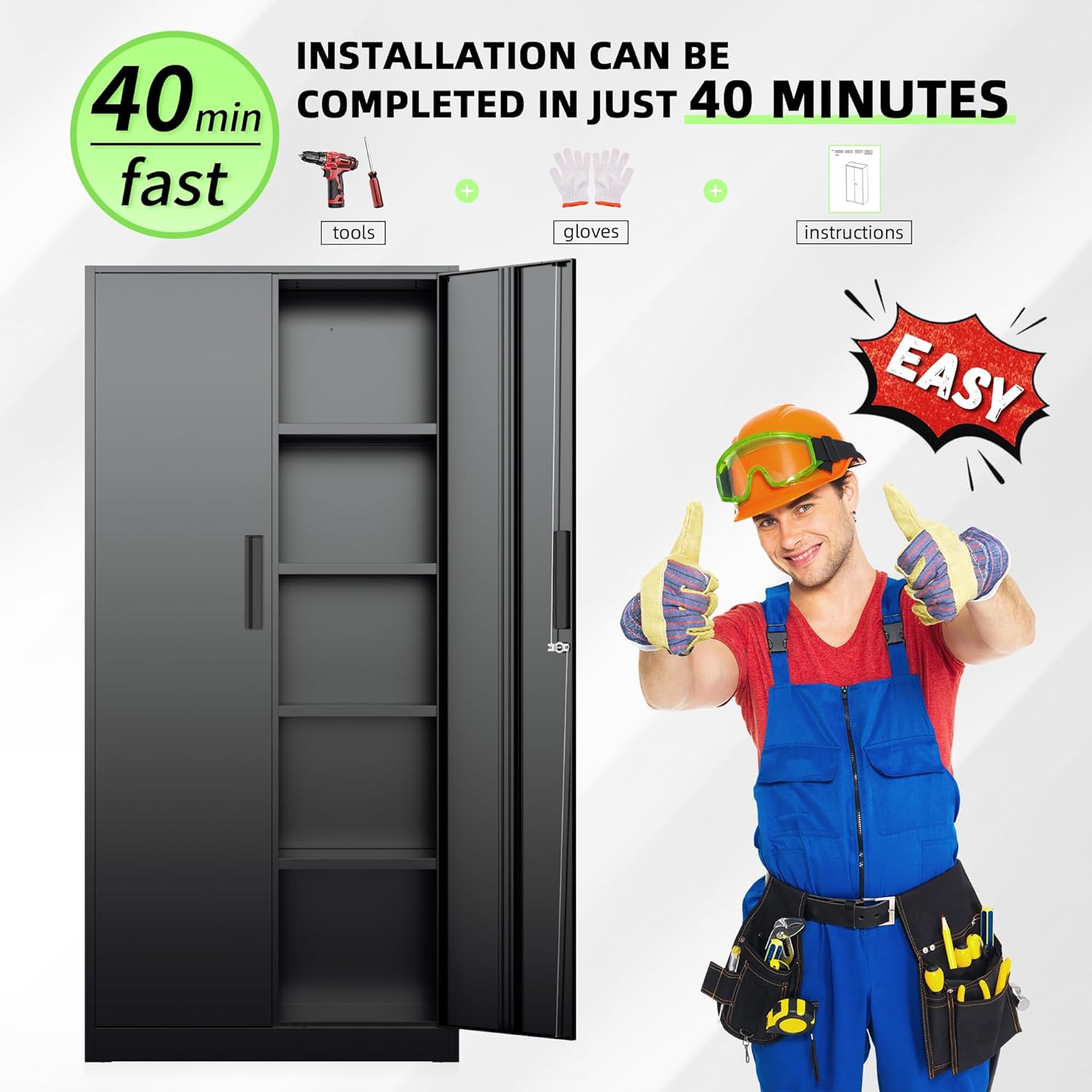 71" H Garage Storage Cabinet with Wheels,Metal Cabinets with 4 Adjustable Shelves and 2 Locking Doors for Garage,Home,Office