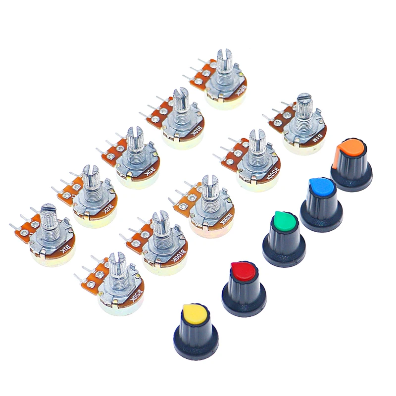 5 шт./лот, 3-контактный потенциометр WH148, одиночные линейные ручки, 1 К, 2 К, 5 К, 10 К, 20 К, 50 К, 100 К, 250 К, 500 К, 1 м