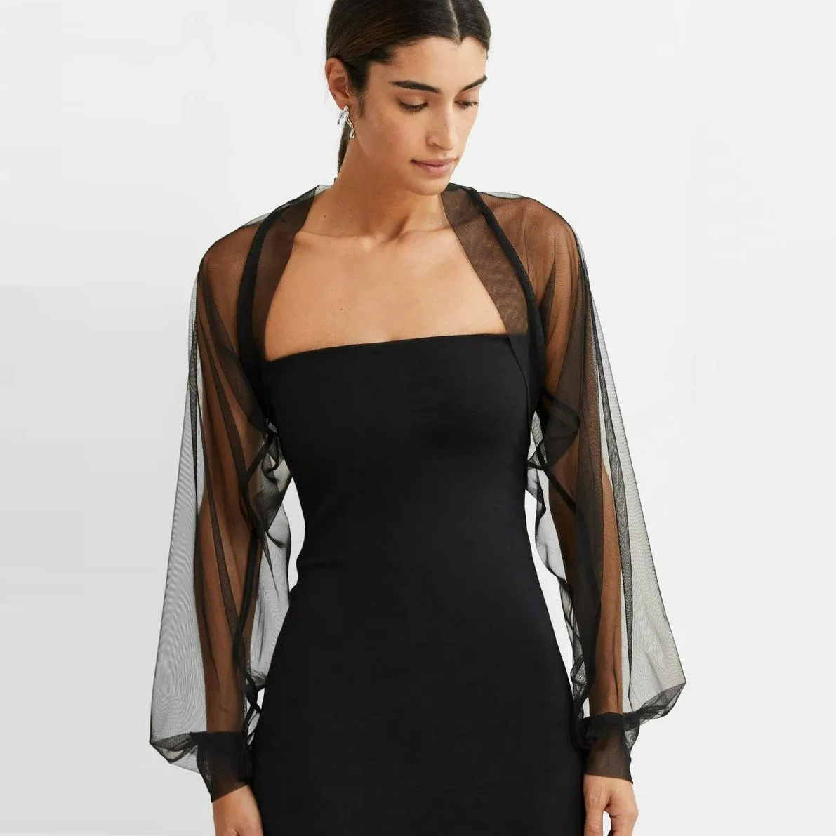 Capas de boda de tul con ilusión negra, chaqueta de lana larga con burbujas, envolturas de noche, encogimiento de hombros, capa Bolero nupcial, chal