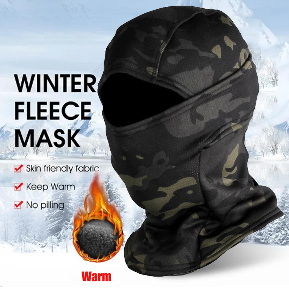 Balaclava do velo da cara cheia, morno, camuflagem, frio-prova, exterior, esqui, ciclismo, máscara da motocicleta, forro do capacete, inverno