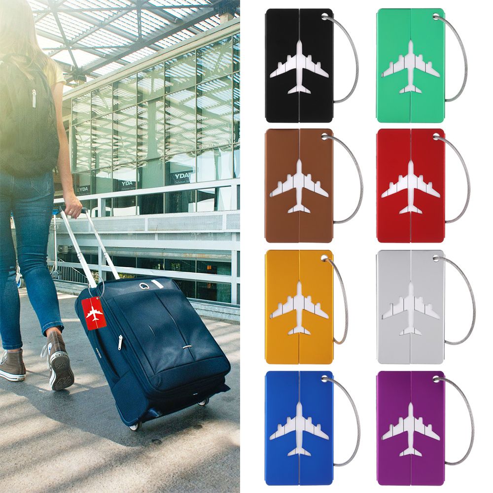 Etiquetas de aluminio reutilizables para equipaje de viaje, etiquetas de maleta, tarjeta de identificación de nombre de bucle de acero inoxidable con cuerdas, etiqueta de bolsa para equipaje