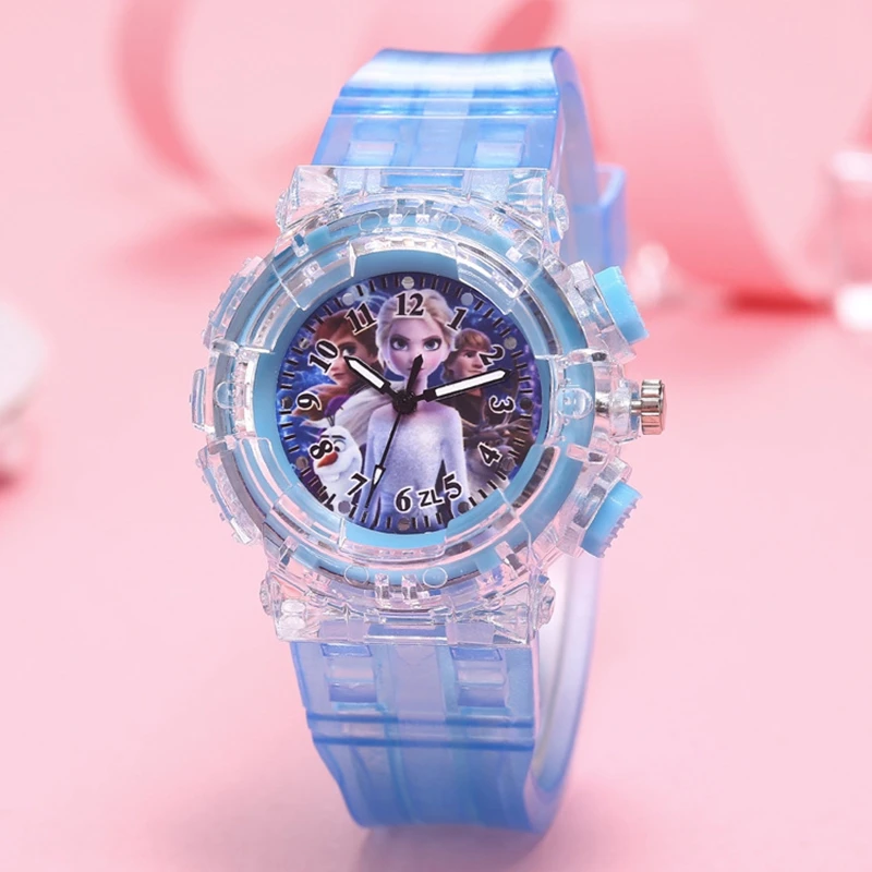 Led flash congelado princesa elsa crianças dos desenhos animados relógios spiderman luz colorida meninos relógio meninas crianças relógio de pulso