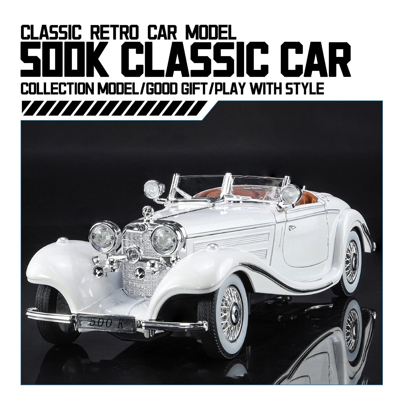 Modelo de coche vintage de aleación 1:24, clásico para las series 500K y CLK-GTR, adecuado para colección y exhibición juveniles