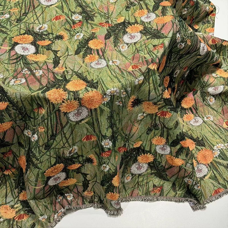 油絵花ジャカード生地エスニックスタイル肥厚先染め服手作り DIY 縫製綿とリネン生地