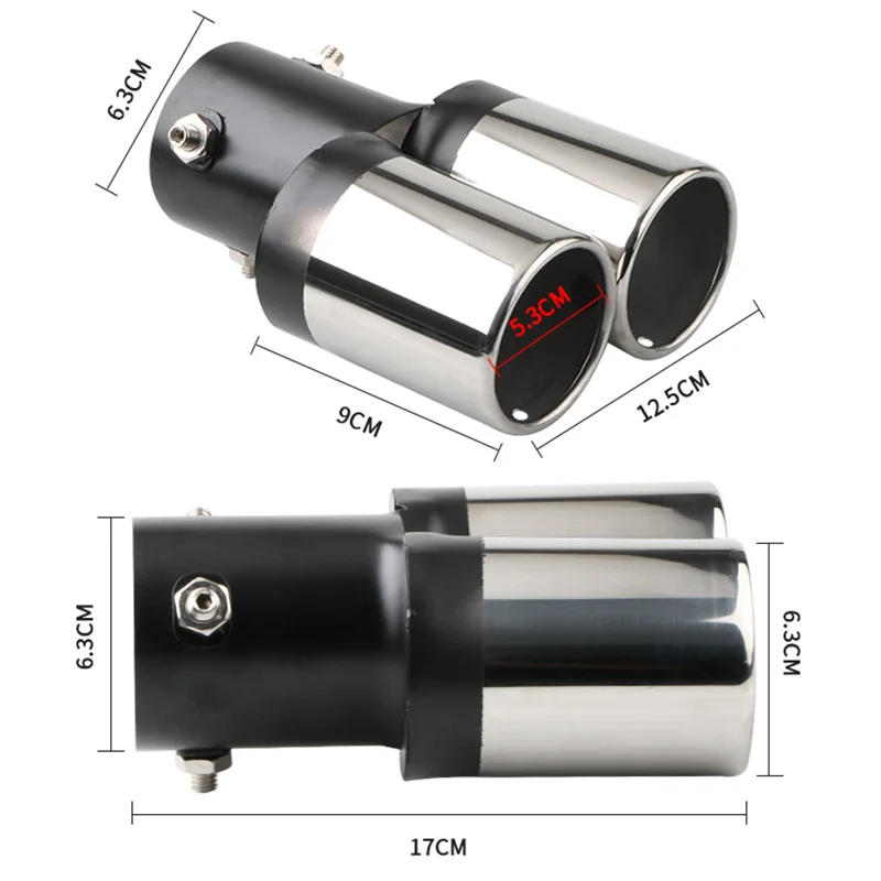 1PCS 2.5 "Inlaat Auto Auto Uitlaat Tip Rvs Dual Pipe Trim Gemodificeerde Auto Achterlichten keel Liner Voor De Meeste Auto's