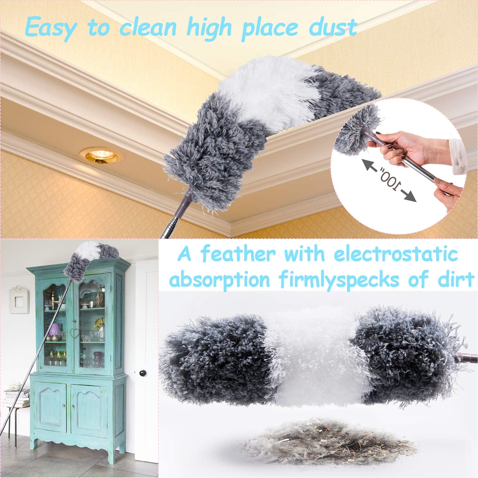 Telescopic Washable Duster Long Extendable 250 cm Multifunctional Microfibre Brush Gap Mop for Spider Web Remover Dust Cleaning