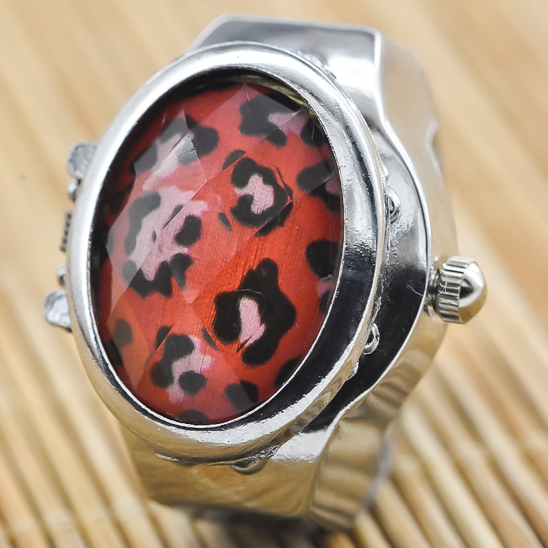 Nova gema flor clamshell mostrador branco pode ver o tempo relógio de dedo casual moda anel relógio