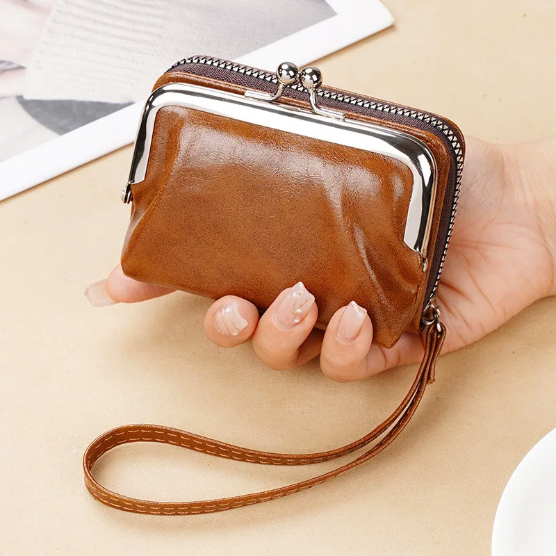 Nueva cartera para mujer con hebilla, monedero de PU, bolso con clip con cremallera a la moda, mini bolso de mano para mujer, cartera diaria con múltiples ranuras para tarjetas para ir de compras