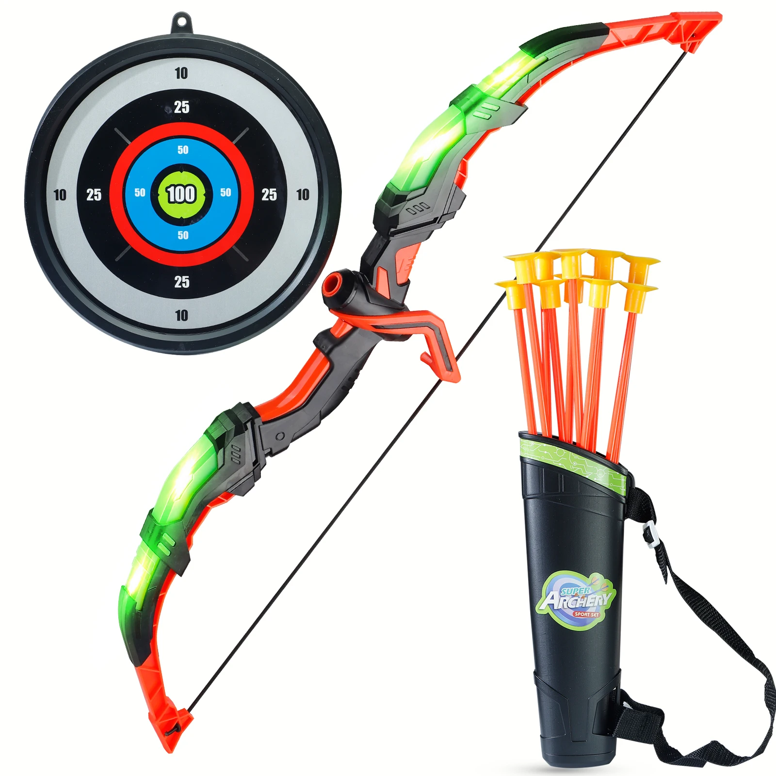 Conjunto de brinquedo de arco e flecha infantil, coordenação olho-mão, treinamento, várias opções, interno e externo, presente esportivo, natal, halloween