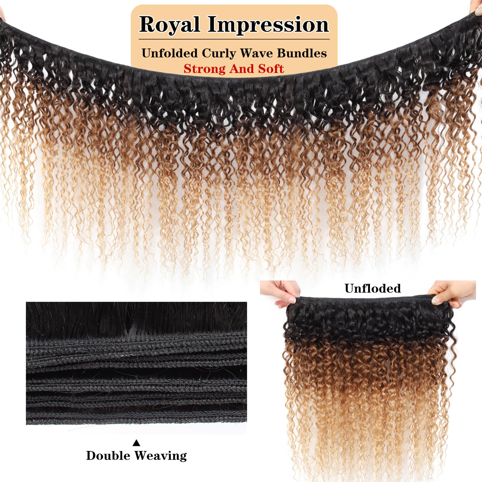 15A ブラジル変態カーリー人毛バンドルオンブルブロンド色のカーリーヘア織り 1/3/4 バンドル 100% バージン生毛エクステンション