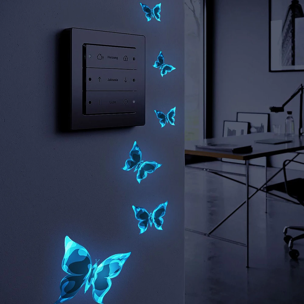 6PCS/Set Blue Luminous Small Butterfly Switch Paste Bedroom Living Room Switch Paste Decorative Self-Adhesive Wall Paste