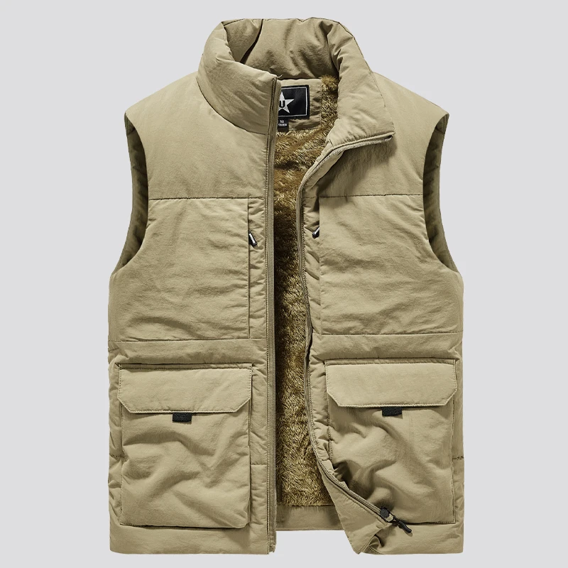 Roupas masculinas com vários bolsos colete de inverno jaquetas sem mangas casaco moda tamanho grande 6xl masculino colete quente de lã