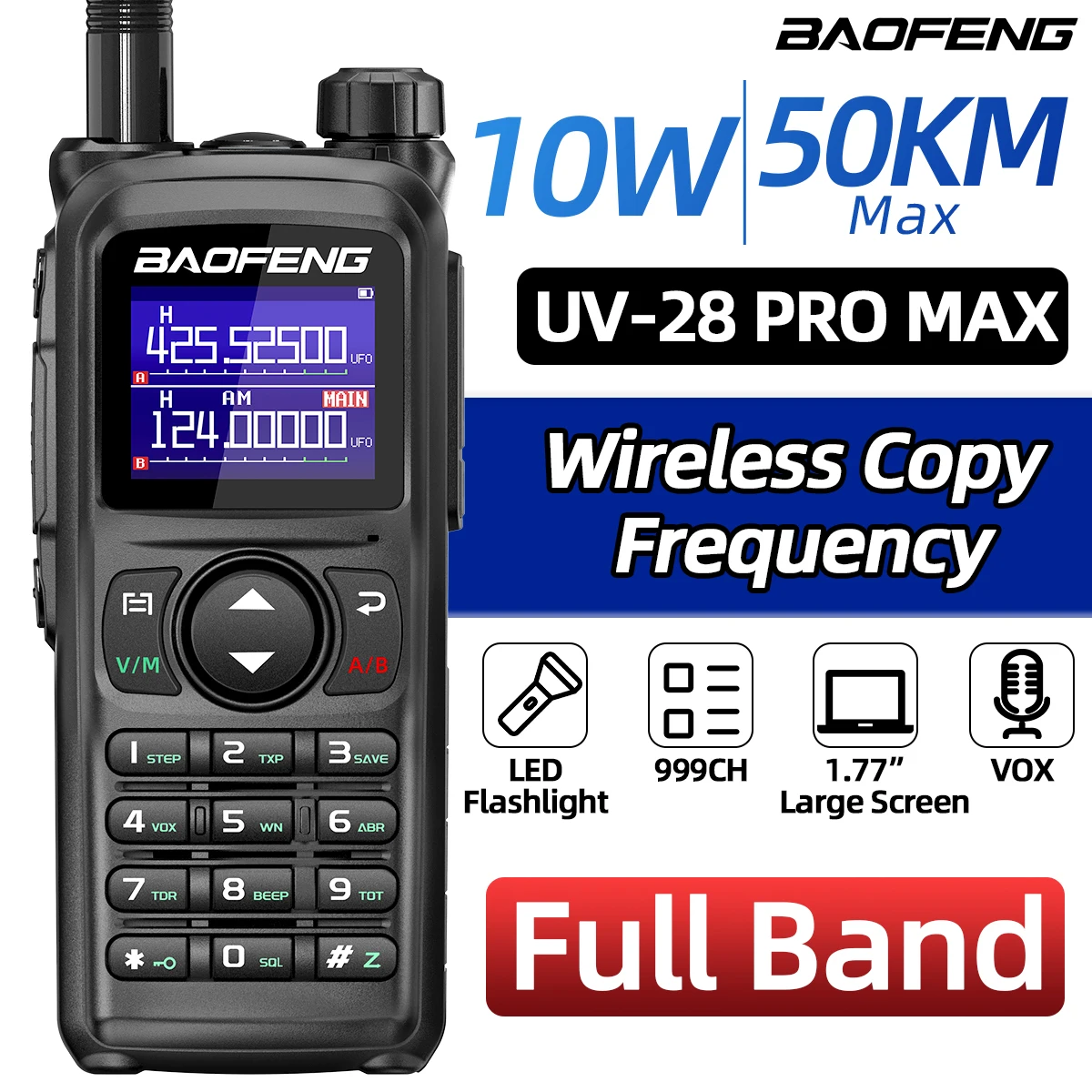 BAOFENG UV-28 PRO MAX Walkie Talkie multibanda copia inalámbrica frecuencia de largo alcance tipo C AM FM NOAA 999CH Radio bidireccional
