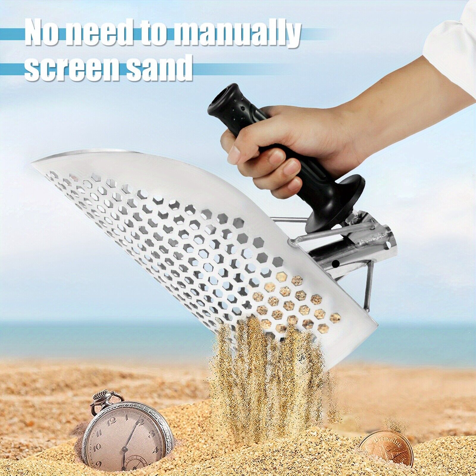 Sand Scoop for Metal Detecting, Heavy Duty Metal Detector Beach Finds Scoop, Stainless Steel Metal Detecting Tool