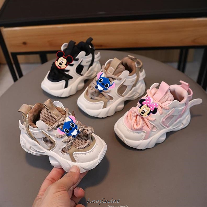 Zapatos de Mickey Minnie para bebés y niñas, zapatillas deportivas antideslizantes de malla transpirable para niños pequeños