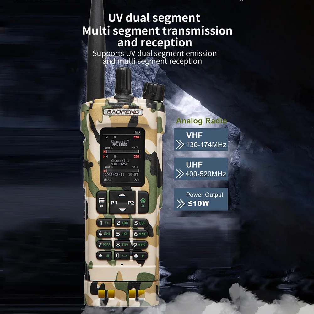 Baofeng DMR DM-32 camuflaje Digital GPS 10W frecuencia de copia inalámbrica multibanda para programación Bluetooth Radioaficionado de largo alcance