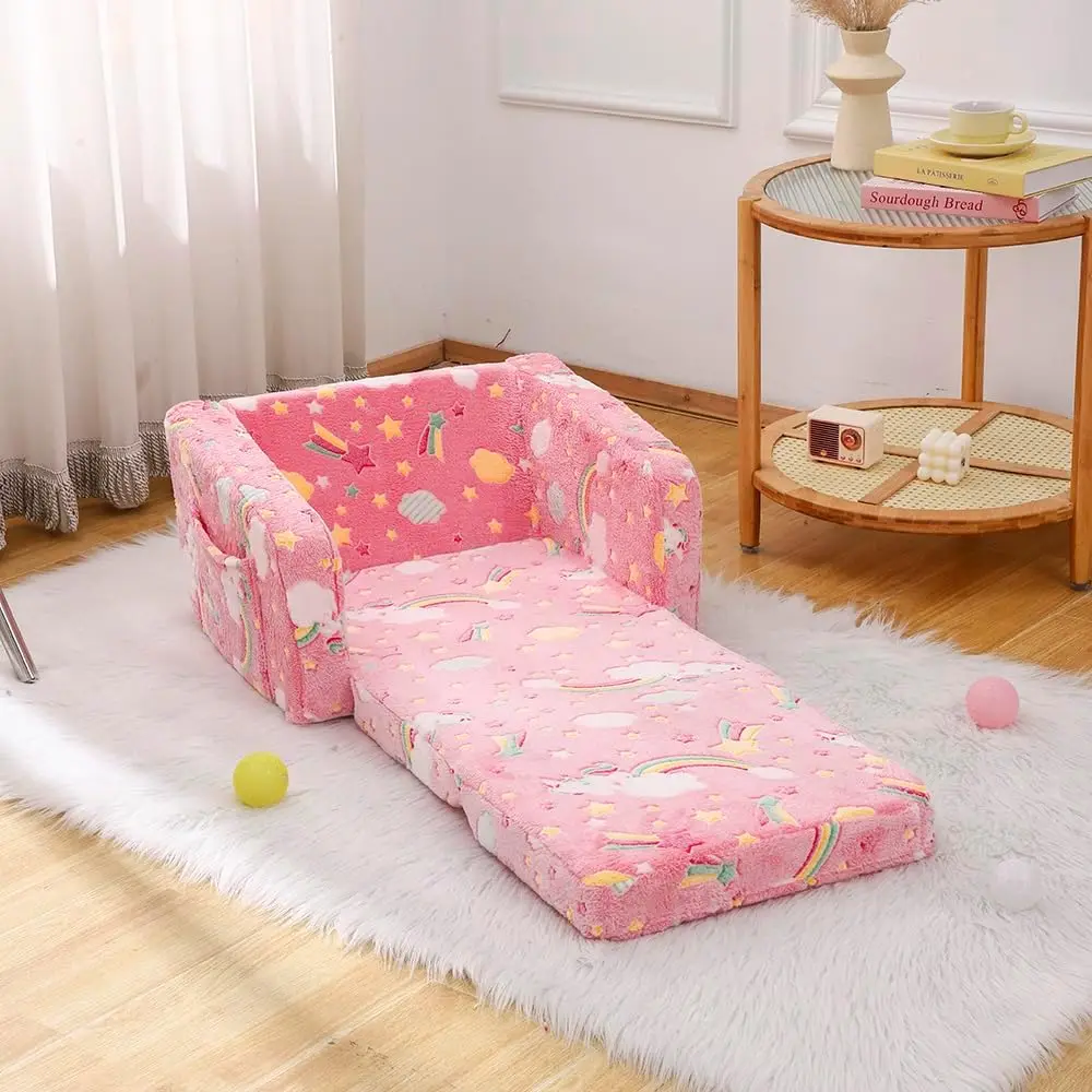 Kids Sofa Couch Fold Out, Baby Toddler Comfy Soft Chair, Flip Out Foldable Children 2 in 1 Convertible Sofa to Lounger