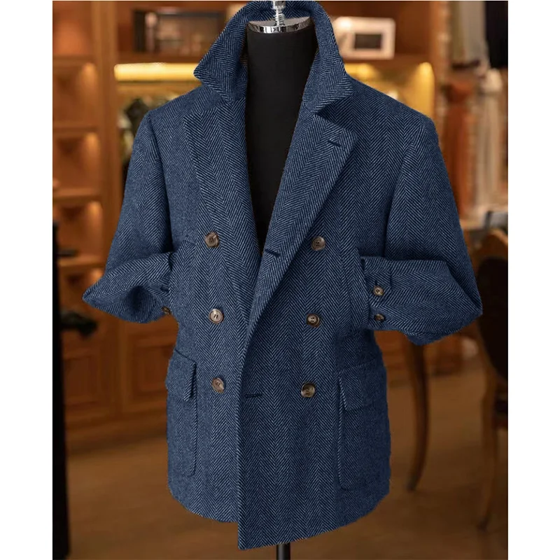 Chaqueta en espiga para hombre, nuevo estilo de primavera, abrigo cómodo y elegante a la moda, traje informal para hombre, traje con doble botonadura, cuello Vintage