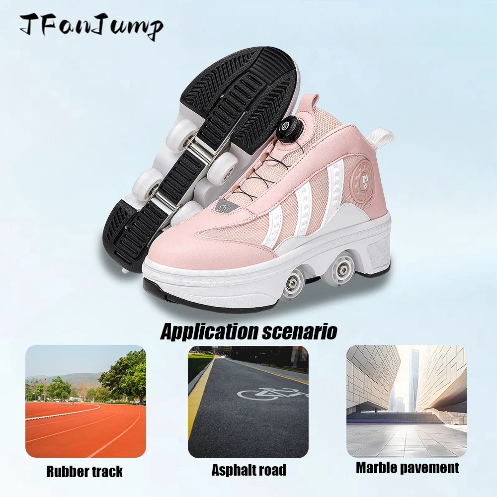 Chaussures de patins à roulettes à déformation, patins à 4 roues à Double rangée, baskets à roulettes à Double usage, chaussures de Skateboard