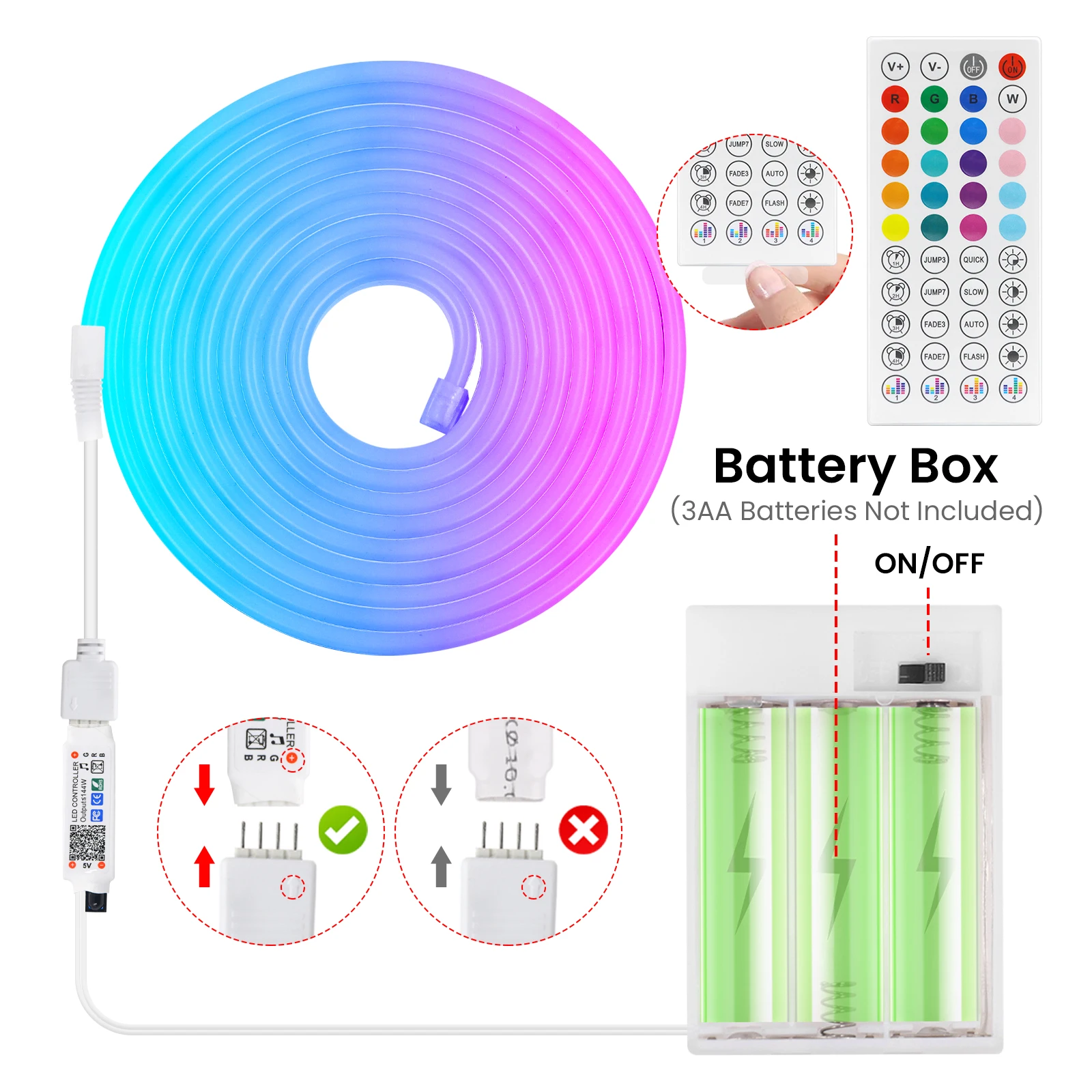 5V RGB Neon Strip Light 1M 2M 3M 3AA Battery Box With Bluetooth Remote Control Waterproof Flexible Ribbon Tape For Home Decor