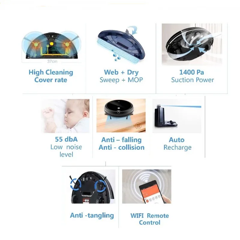 Vacuum Cleaner Robot with HD Camera Monitor Pet, Video Call, Map Navitation, WiFi App Control, Smart Memory, Wet and Dry Mop