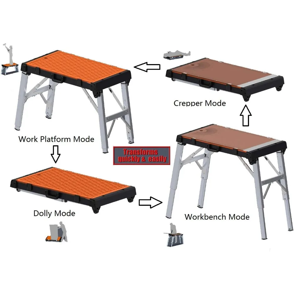 WINTOOLS 4-in-1 Multi-Function Portable Folding Workbench/Scaffold Platform/Creeper Carrier/Hand Truck