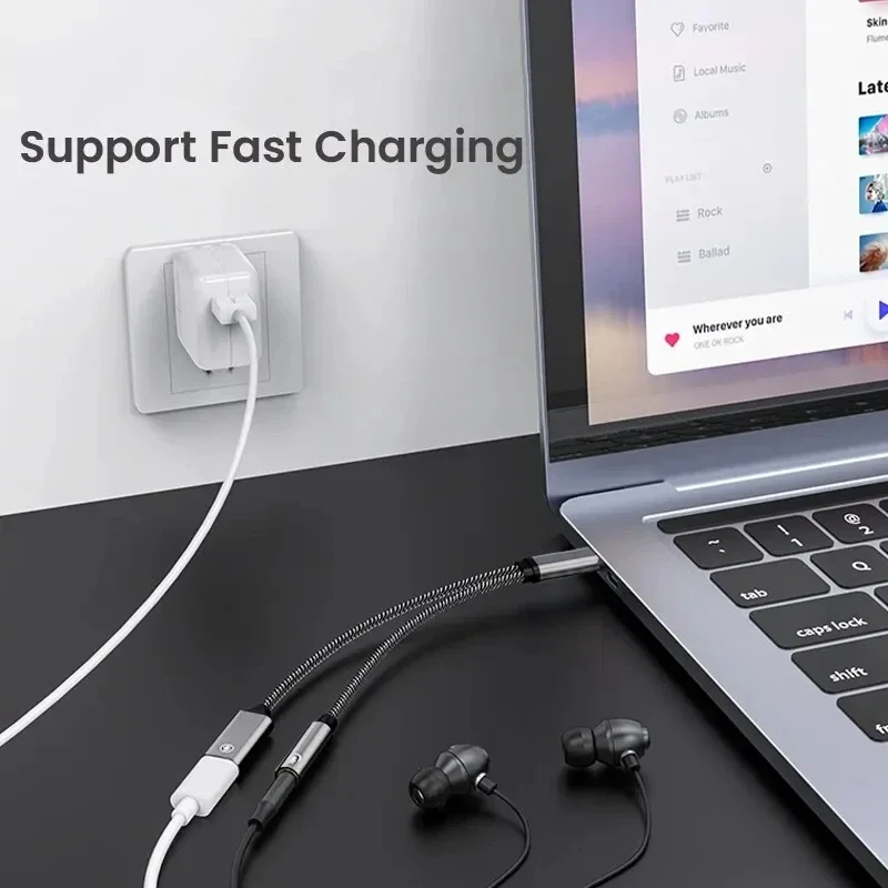 WANGYOU 2 in 1 USB C ~ 3.5mm 헤드폰 및 충전기 어댑터 USB C PD 3.0 포트-Aux 오디오 잭 고속 충전 동글 케이블 코드