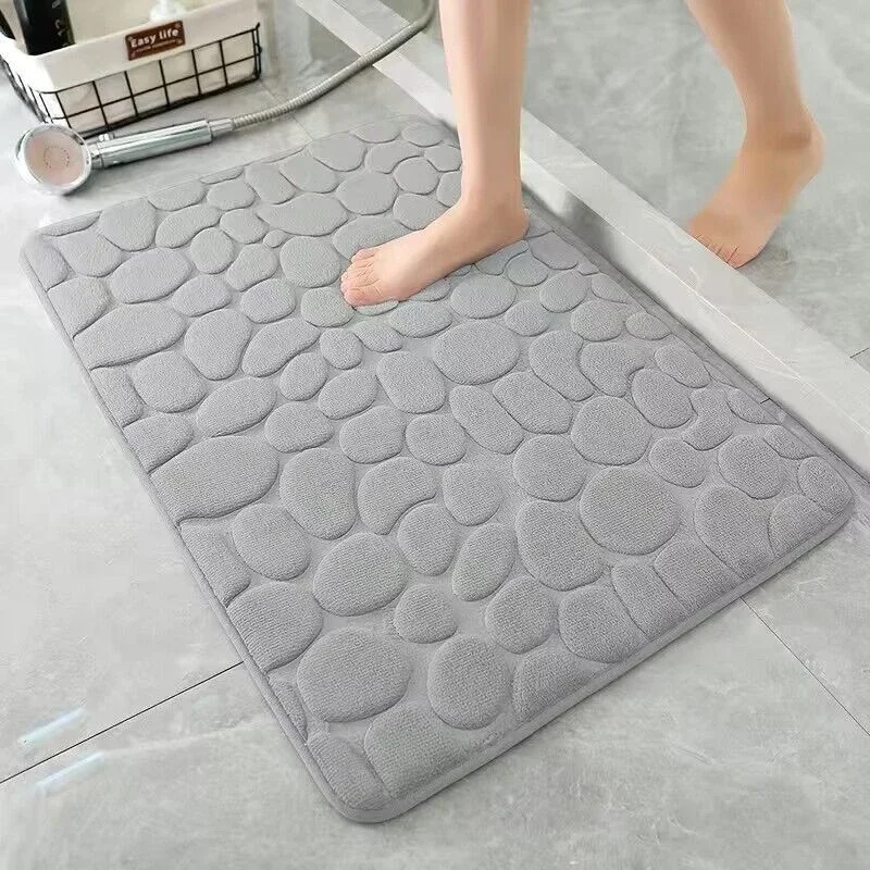 Baddeken met kiezelsteen reliëf, absorberende vloermat van traagschuim, badkamervloermat, antislip deurdeken, vloermat voor binnen