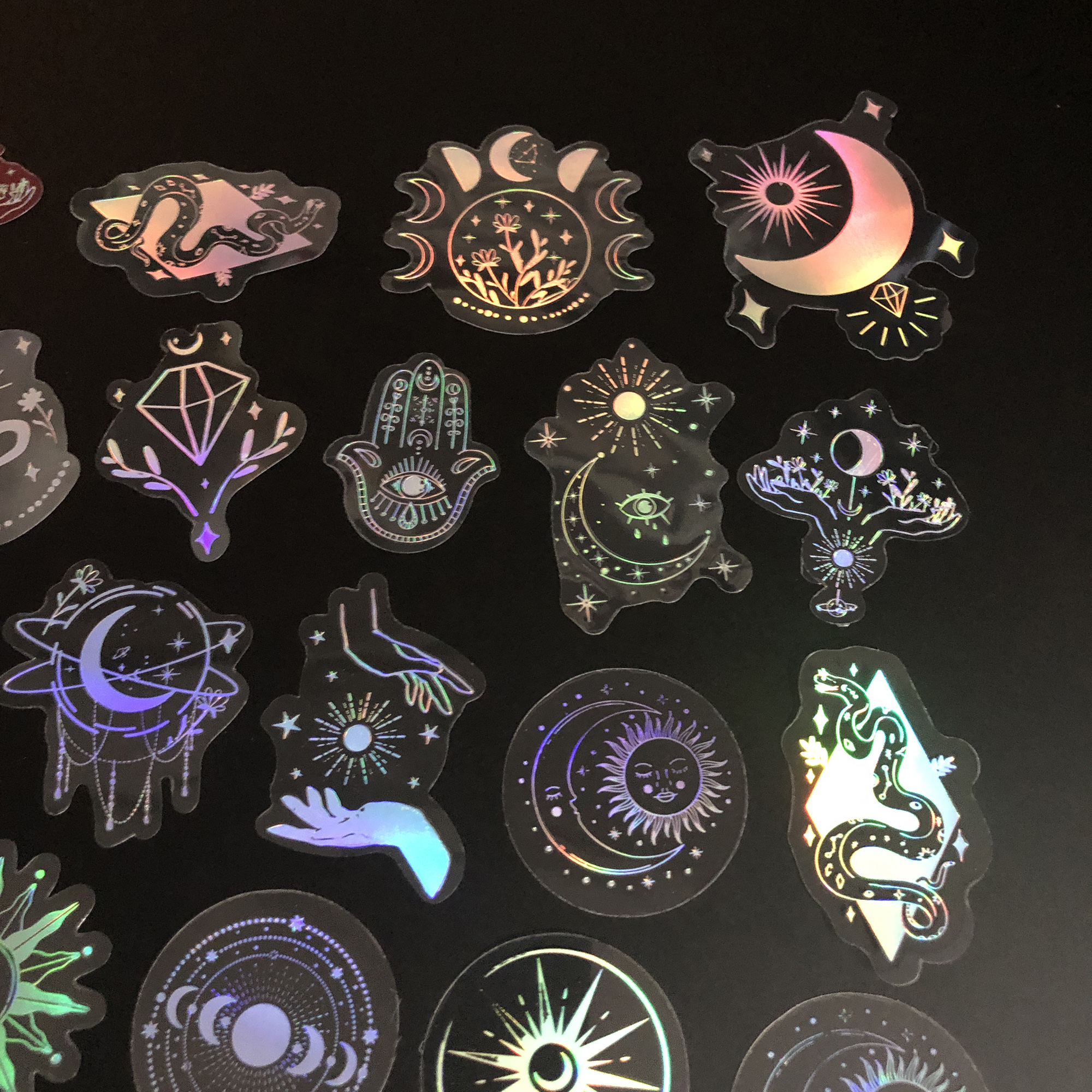 50 個ホログラフィックグリッターステッカー PET 透明光沢のある防水装飾デカール