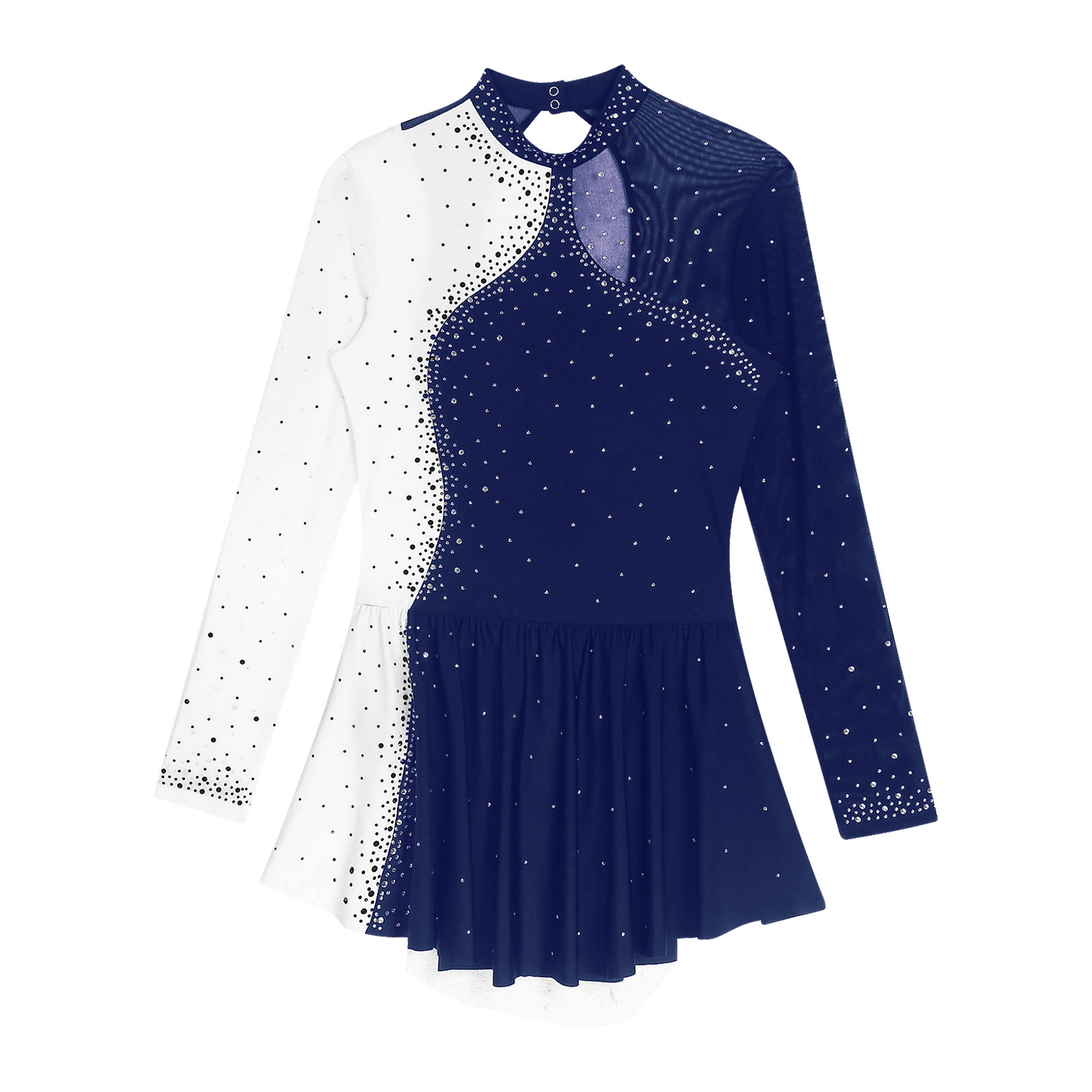 Traje de actuación de patinaje artístico para mujer, Ballet, gimnasia, danza lírica, Ropa de baile, vestido de leotardo de malla con diamantes de imitación de manga larga