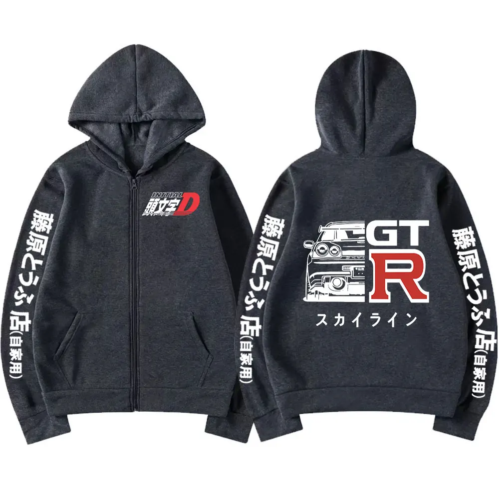 Anime Initial D Drift AE86 Zipper Hoodie Casual Vintage Zip Up Kapuzenpullover JDM Auto Übergroße Hoodies Strickjacke Jacke Mantel
