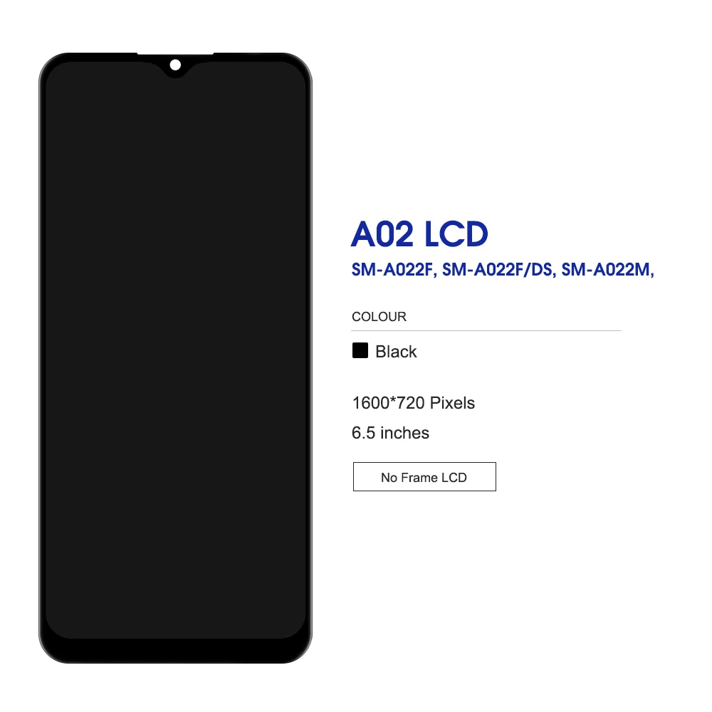 6.5" AMOLED Screen For Samsun Galaxy A02 A022 A022M A022F A022G SM-A022F LCD Display With frame Touch Screen Digitizer Assembly