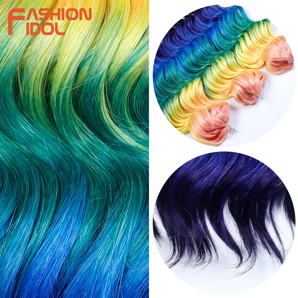 MODE IDOL 16 Zoll 3PCS Tiefe Wellenförmige Twist Häkeln Haar Synthetische Wasser Welle Haar Häkeln Zöpfe Ombre Regenbogen Haar extensions