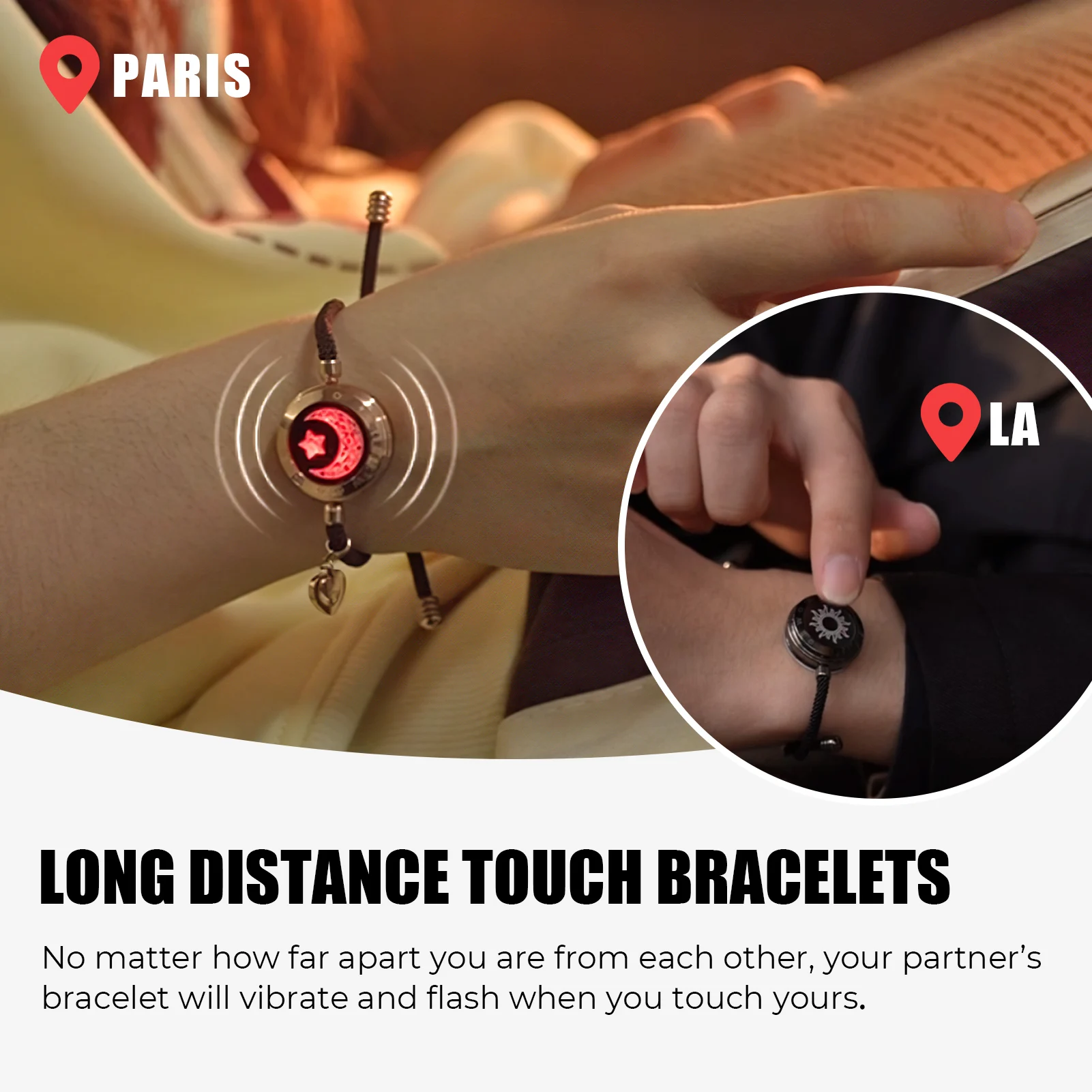 Totwoo Touch Pulseira única - Pulseira de toque de longa distância ilumina e relacionamento por vibração Love Baracelet joias inteligentes