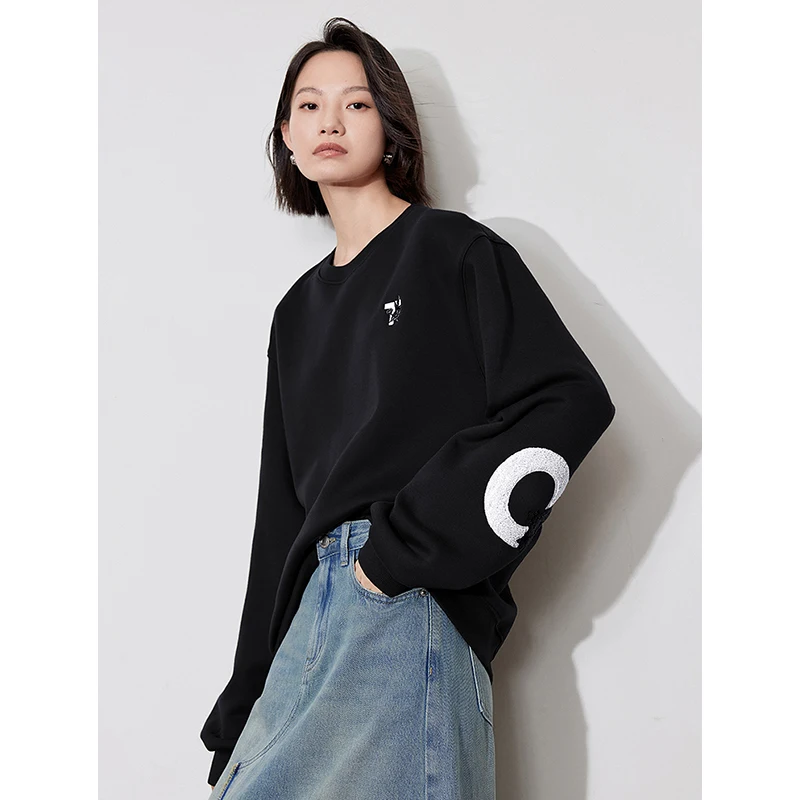 TOYOUTH sudadera de felpa para mujer 2024 Otoño Invierno manga larga cuello redondo bordado Casual pulóver sudaderas con capucha sudadera 3 colores