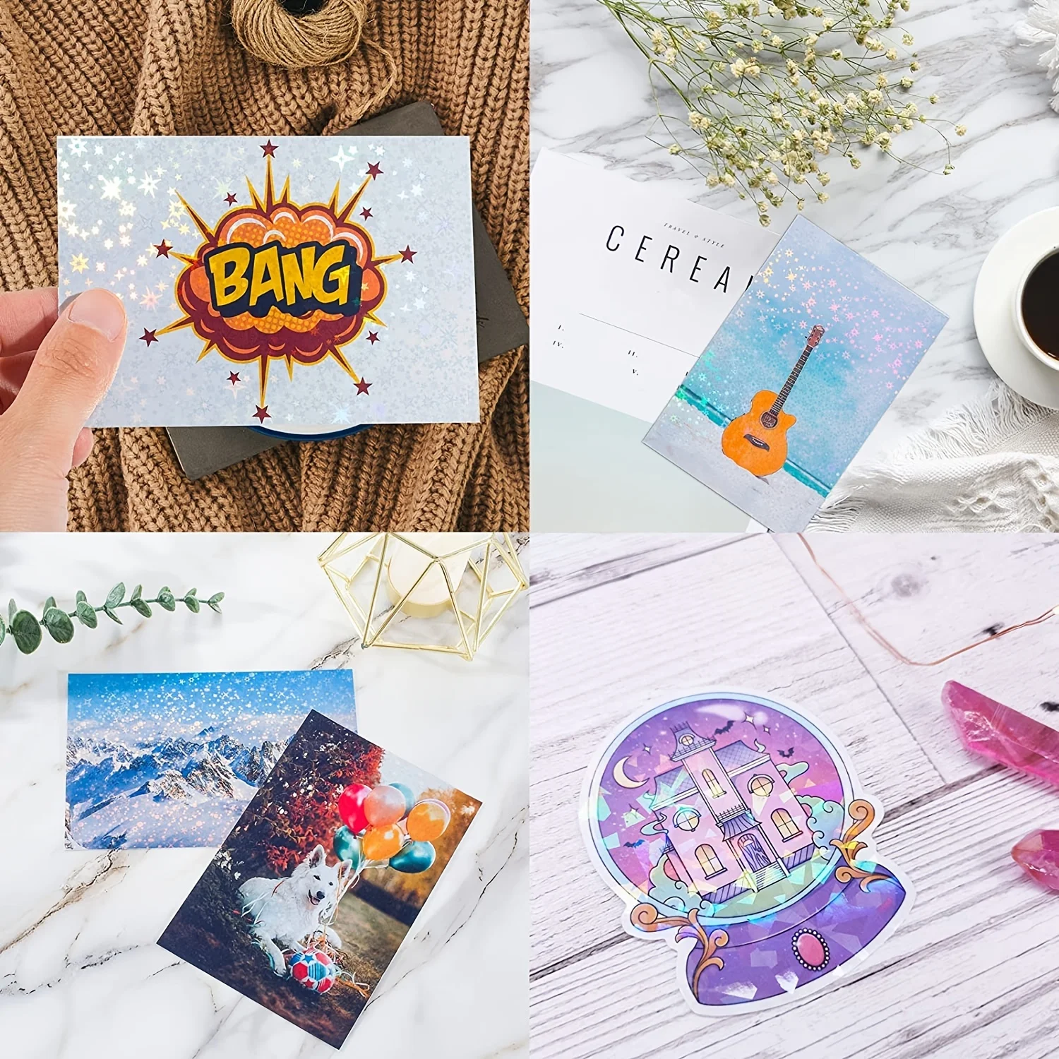 10 Sheets A4 Holographic Laser Print Paper Waterproof Vinyl Print Stickers DIY Self-adhesive Paper for Laser Inkjet Printing