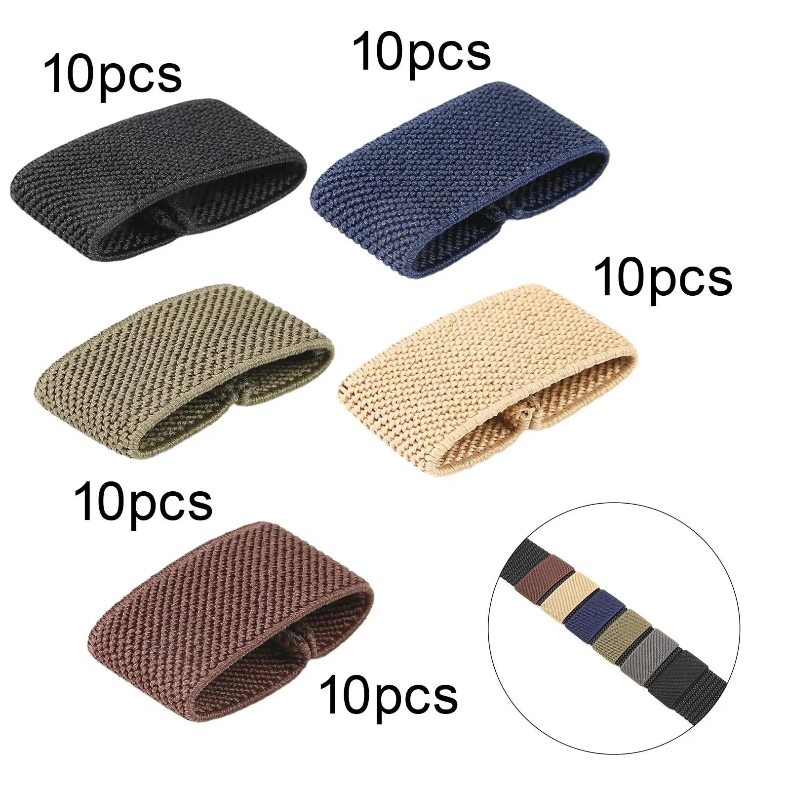 10x elastische riemhouders singelbandhouder nylon riemorganizer voor 1,5" brede riemen/riemen accessoires rugzakriemhouder