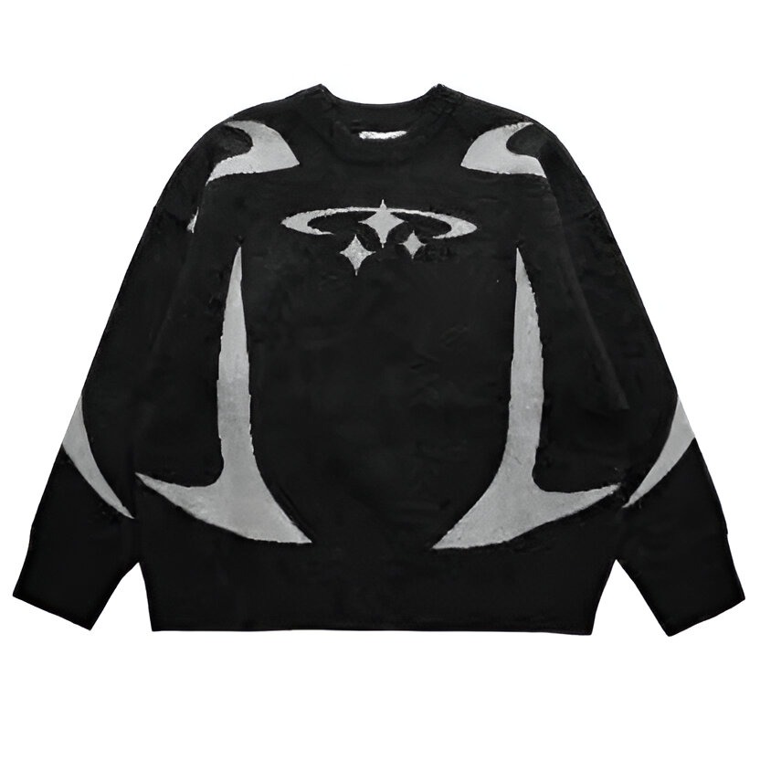 Suéter blanco de punto de Hip Hop para hombre y mujer, suéter de arte abstracto y2k, Tops holgados de moda Harajuku, ropa de calle informal, Jersey Emo