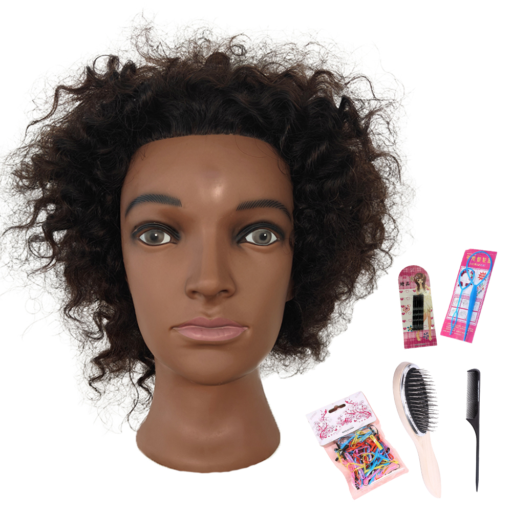 Afro Mannequin Head 8inches 100% Human Hair Traininghead Styling Head Braid Hair Dolls Head for Practicing Cornrows and Braids